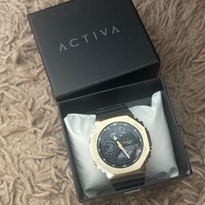 Activa Men's Black and Gold Watch